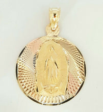 Load image into Gallery viewer, 14k tri color gold round virgin mary guadalupe pendant charm jewelry 27.3mm 4.5g