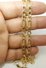 Load image into Gallery viewer, 10K two-tone Gold hollow Figaro Link Chain 5.85mm fine gift jewelry 24" 14.7g