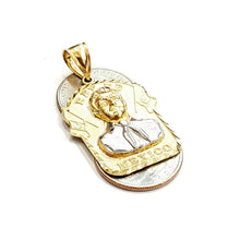Load image into Gallery viewer, 14k two tone gold Jesus malverde narco saint Sinaloa pendant diamond cut 8.7g