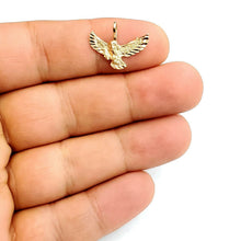 Load image into Gallery viewer, 14k yellow gold tiny owl full body pendant charm fine jewelry diamond cut 0.9g