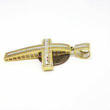 Load image into Gallery viewer, 10k two tone gold cross pendant cubic zirconia gift fine religious jewelry 8.6g