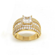 Load image into Gallery viewer, 14k yellow Gold woman wide engagement ring princess cut cubic zirconia size 7