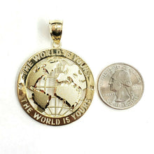 Load image into Gallery viewer, 10k yellow gold round globe planet earth world map pendant fine gift 1.58" 7.1g