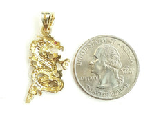 Load image into Gallery viewer, New 14k two tone Gold dragon Pendant charm fine jewelry 3D red eye unisex 3.2g