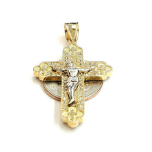 Load image into Gallery viewer, 10k two tone gold cross Jesus pendant with cubic zirconia fine gift jewelry 7.3g