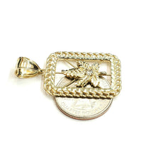 Load image into Gallery viewer, 10k yellow gold rectangular marijuana leaf pendant charm fine gift jewelry 4.6g