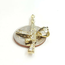 Load image into Gallery viewer, 10k yellow Gold AK-47 machine gun rifle Pendant charm fine jewelry zirconia 3.4g