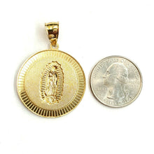 Load image into Gallery viewer, 10k yellow gold round virgin mary Guadalupe religious Pendant fine gift 1.25" 6g