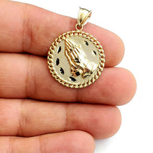 Load image into Gallery viewer, 10k yellow gold round praying hands pendant charm diamond cut jewelry 0.96" 4.1g