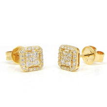 Load image into Gallery viewer, 14k yellow Gold 0.22Ct Round Diamond square stud Earrings Push Back Fastening