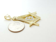Load image into Gallery viewer, New 10k two-tone Gold Freemason Masonic Pendant charm zirconia fine jewelry 9.5g