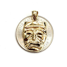 Load image into Gallery viewer, 14k yellow gold cry later sad face mask drama theater act pendant jewelry 2.5g
