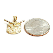 Load image into Gallery viewer, 14k yellow Gold solid Drum Pendant charm gift music instrument fine jewelry 2.1g