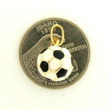 Load image into Gallery viewer, 14k yellow Gold enamel hollow soccer ball 3D Pendant charm fine gift 0.47" 1.7g
