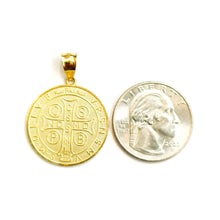 Load image into Gallery viewer, 14k gold two tone round saint Benedict San Benito pendant religious 0.96" 3.6g