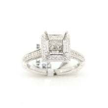 Load image into Gallery viewer, 0.50Ct Natural Diamond 14k White Gold Semi Mount halo Ring square center sz 6.5