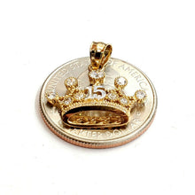Load image into Gallery viewer, 14k yellow gold 15 años 15 years crown pendant cubic zirconia jewelry 1.8g