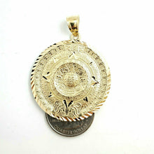 Load image into Gallery viewer, 14k yellow Gold Aztec Mayan sun calendar Azteca pendant fine jewelry 1.52" 7.2g