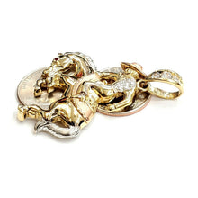Load image into Gallery viewer, 14k tri color Gold horse rider cowboy rodeo Pendant charm CZ fine jewelry 15.6g