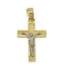 Load image into Gallery viewer, New 14k two tone gold cross Jesus pendant charm fine gift religious jewelry 1.1g