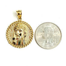 Load image into Gallery viewer, 10k yellow gold round Jesus face head pendant charm religious jewelry 0.97" 4.6g