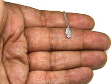 Load image into Gallery viewer, 14k white gold 0.08ct diamond khamsa hand Jewish necklace 18" adjustable chain