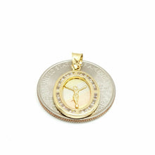 Load image into Gallery viewer, 14k tri color gold oval Jesus pendant charm cubic zirconia religious 1.2g