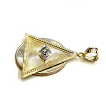 Load image into Gallery viewer, 14k two-tone gold triangle evil eye pendant charm gift fine jewelry unisex 3.8g