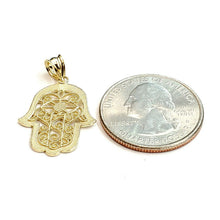 Load image into Gallery viewer, New 10k yellow gold khamsa hamsa hand lucky Jewish filigree pendant jewelry 1.6g