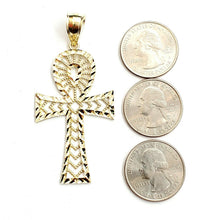 Load image into Gallery viewer, New 10k yellow gold Egyptian ankh cross pendant charm diamond cut religious 6g