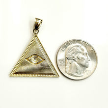 Load image into Gallery viewer, 14k two-tone gold triangle evil eye pendant charm gift fine jewelry unisex 3.8g