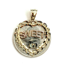 Load image into Gallery viewer, 14k tri color Gold heart sweet 15 años 15 years Pendant charm fine jewelry 2.1g
