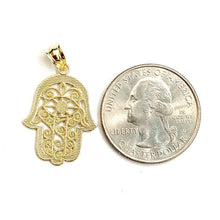 Load image into Gallery viewer, New 10k yellow gold khamsa hamsa hand lucky Jewish filigree pendant jewelry 1.6g
