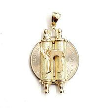 Load image into Gallery viewer, New 14k yellow gold tablets of law Hay Chay Jewish God Israel Torah pendant 4.9g