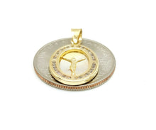 Load image into Gallery viewer, 14k tri color gold oval Jesus pendant charm cubic zirconia religious 1.2g