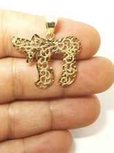 Load image into Gallery viewer, 10k yellow gold filigree chai Jewish kabbalah god pendant fine religious gift 3g