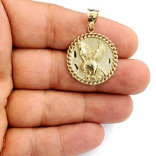 Load image into Gallery viewer, 10k yellow Gold round eagle Pendant charm necklace diamond cut fine jewelry 4.6g