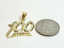 Load image into Gallery viewer, New 10K Solid Yellow Gold Diamond Cut One Hundred 100 Charm Pendant jewelry 2.9g