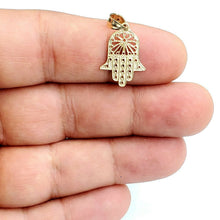 Load image into Gallery viewer, New 14k yellow gold khamsa hamsa hand lucky Jewish filigree pendant jewelry 1.2g