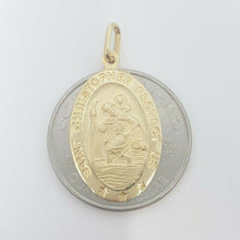 Load image into Gallery viewer, 14k solid yellow gold oval saint Christopher pendant charm fine religious 2.9g