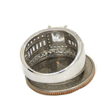 Load image into Gallery viewer, 14k white Gold woman wide engagement ring princess cut cubic zirconia size 7