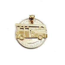 Load image into Gallery viewer, 14k yellow Gold fire truck engine firefighting car Pendant charm fine jewelry 1.8g