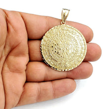 Load image into Gallery viewer, 10k yellow Gold solid Aztec Mayan sun calendar Azteca pendant gift 1.65" 12.8g