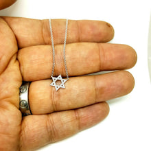 Load image into Gallery viewer, 14k white Gold 0.11Ct Diamond star of David necklace gift 18" adjustable chain