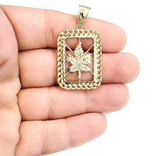 Load image into Gallery viewer, 10k yellow gold rectangular marijuana leaf pendant charm fine gift jewelry 4.6g
