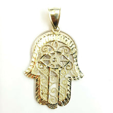 Load image into Gallery viewer, New 10k yellow gold khamsa hamsa hand lucky Jewish filigree pendant jewelry 3.8g