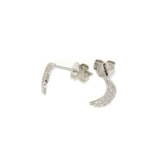 Load image into Gallery viewer, New 14k white Gold 0.11Ct Round Diamond moon stud Earrings Push Back Fastening