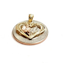 Load image into Gallery viewer, 14k 3 color solid Gold heart rose flower Pendant charm fine love jewelry 1.4g