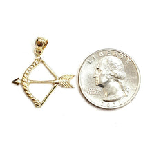 Load image into Gallery viewer, New 14k yellow Gold Bow and Arrow Hunting Pendant Charm gift fine Jewelry 1.6g