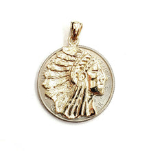 Load image into Gallery viewer, New 14k solid yellow Gold Indian Chief face head Pendant fine jewelry 3.6g